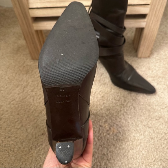 HERMES Brown leather ankle boots in dark brown size 7 - Picture 9 of 12